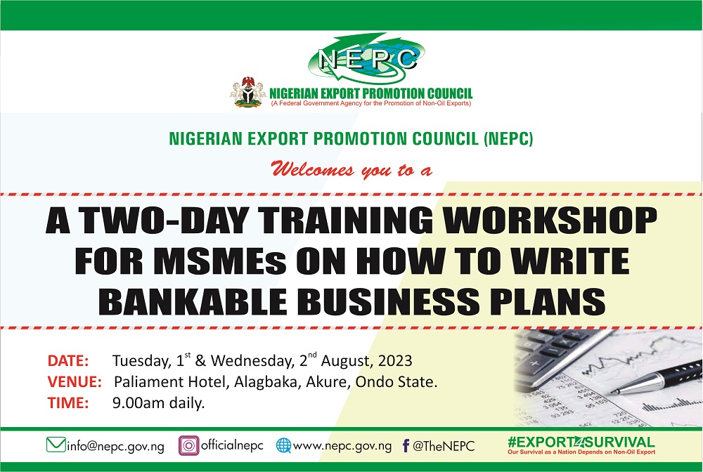 A TWO-DAY TRAINING WORKSHOP FOR MSMES MSMEs ON ‘HOW TO WRITE BANKABLE BUSINESS PLANS